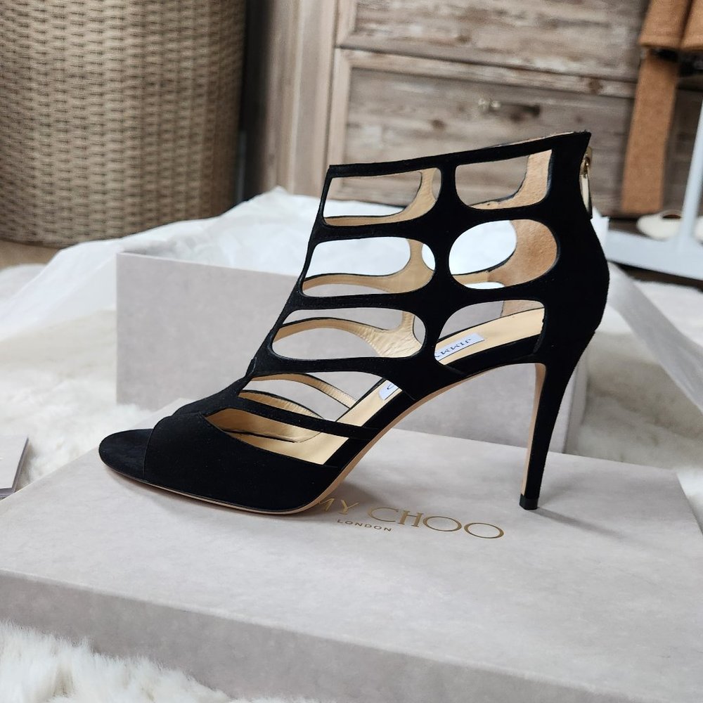 NWT Jimmy Choo Ren85 Suede Cut-out Heeled Sandals